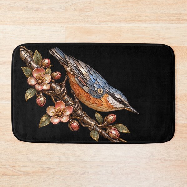 Item preview, Nuthatch Scrap Metal Bird on Flowering Branch designed and sold by Emoji Emblems.