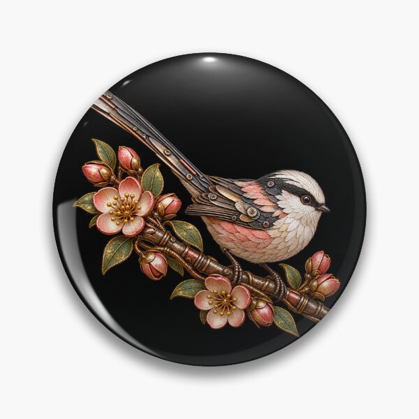 Item preview, Long-Tailed Tit Scrap Metal Bird on Flowering Branch designed and sold by Emoji Emblems.