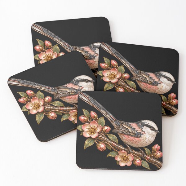 Item preview, Long-Tailed Tit Scrap Metal Bird on Flowering Branch designed and sold by Emoji Emblems.