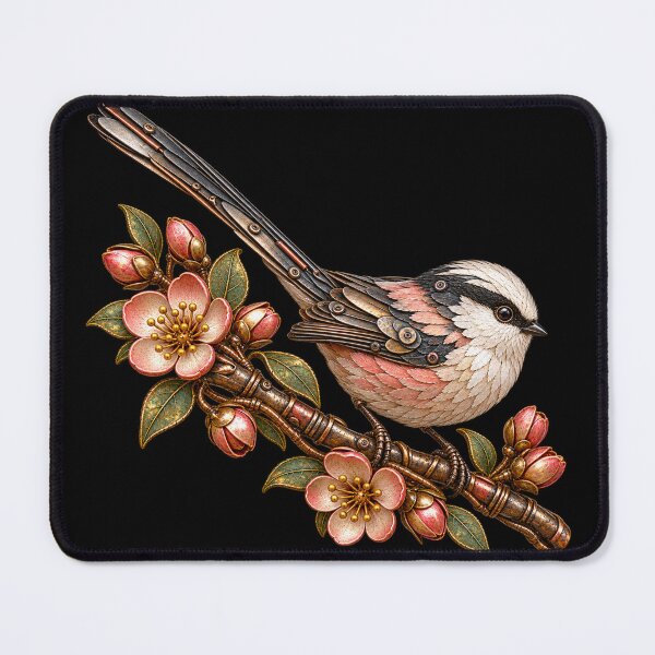 Item preview, Long-Tailed Tit Scrap Metal Bird on Flowering Branch designed and sold by Emoji Emblems.