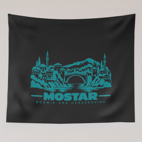 Item preview, Mostar Bosnia and Herzegovina Line Art Landmark Poster designed and sold by CMYKStudio.
