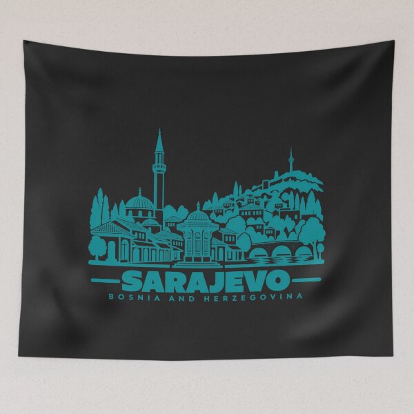Artikelvorschau, Sarajevo, Bosnien und Herzegowina – Skyline-Poster (Linienzeichnung) entworfen und verkauft von CMYKStudio.