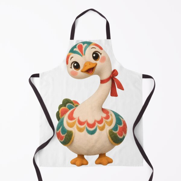 Item preview, Carved Wooden Kireogi Wedding Goose With a Long Neck, Painted Feather Lines, and a Small Red Ribbon. — Marker-style Digital Illustration designed and sold by radou88.