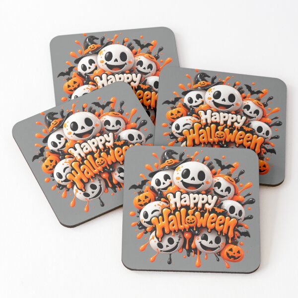 Item preview, Happy Halloween Skeletons – Cute Orange & Black Spooky 3D Design designed and sold by IMuDesigner.