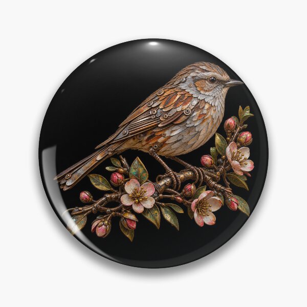 Item preview, Dunnock Scrap Metal Bird on Colourful Flowering Branch designed and sold by Emoji Emblems.
