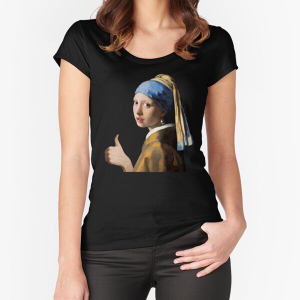 Thumbs Up Girl with Pearl Earring Fitted Scoop T-Shirt