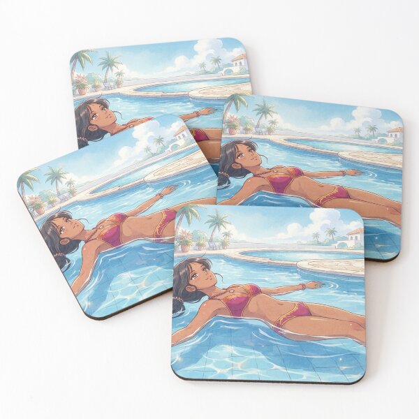 Item preview, Anime Indian Girl Floating in Pool Watercolor Art designed and sold by H2Anime.