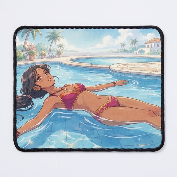 Item preview, Anime Indian Girl Floating in Pool Watercolor Art designed and sold by H2Anime.