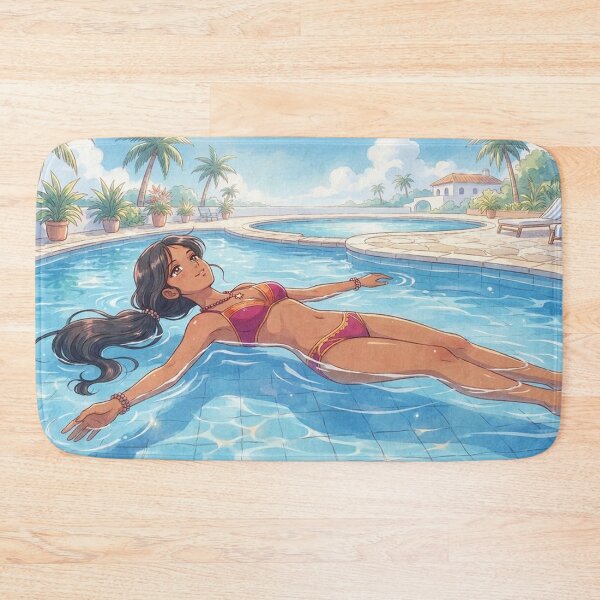 Item preview, Anime Indian Girl Floating in Pool Watercolor Art designed and sold by H2Anime.
