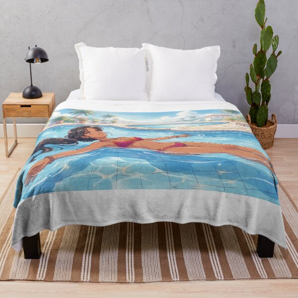 Item preview, Anime Indian Girl Floating in Pool Watercolor Art designed and sold by H2Anime.
