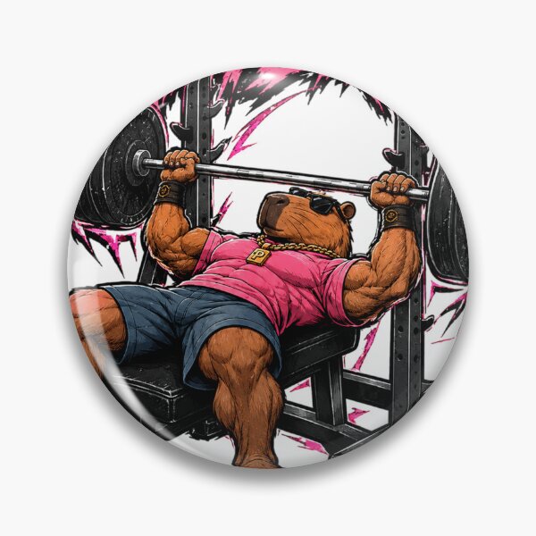 Item preview, Capybara Bench Press Bodybuilding Pink Metal Aesthetic designed and sold by UrbanLayers.