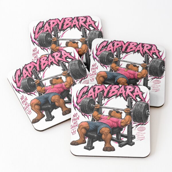 Item preview, Capybara Bench Press Bodybuilding Pink Metal Aesthetic designed and sold by UrbanLayers.