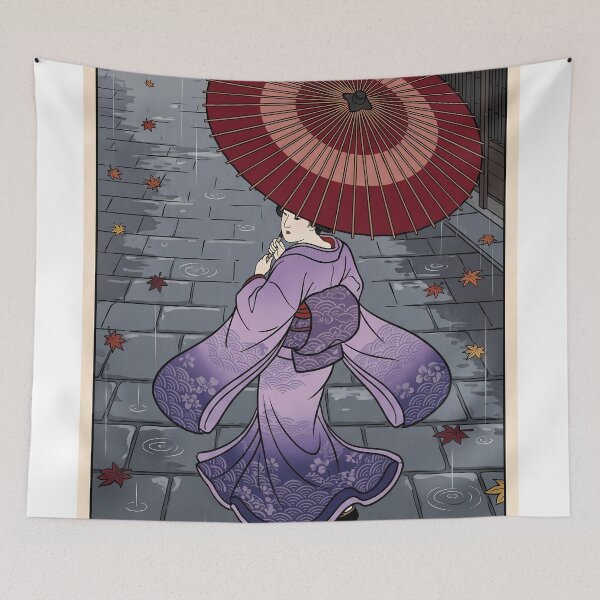 Item preview, Geisha Walking in Rain with Red Umbrella designed and sold by TokyoUkiyoHouse.