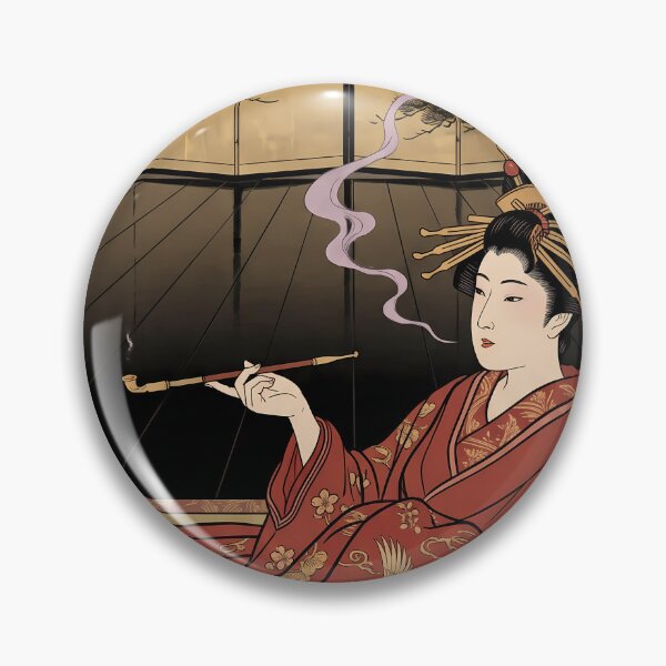 Item preview, Oiran Smoking Pipe Beside Gold Screen designed and sold by TokyoUkiyoHouse.