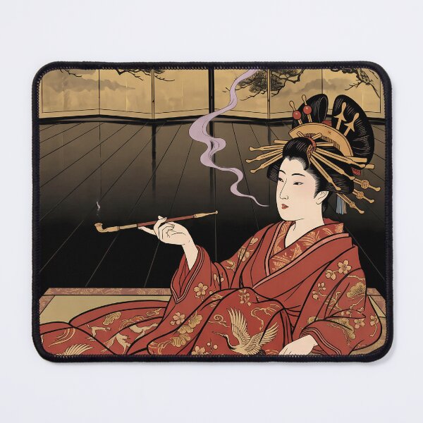 Item preview, Oiran Smoking Pipe Beside Gold Screen designed and sold by TokyoUkiyoHouse.