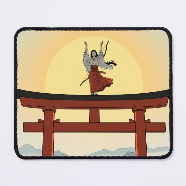 Item preview, Shrine Maiden Atop Torii Gate at Sunrise designed and sold by TokyoUkiyoHouse.