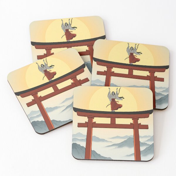 Item preview, Shrine Maiden Atop Torii Gate at Sunrise designed and sold by TokyoUkiyoHouse.