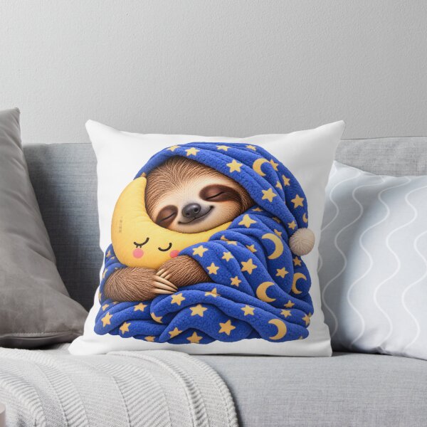 Item preview, Cozy Sleeping Sloth with Moon Pillow designed and sold by TinyWeird.