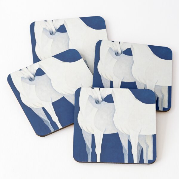Item preview, Two White Horses Nuzzling Deep Blue Art Deco designed and sold by KAMOCHI Art.