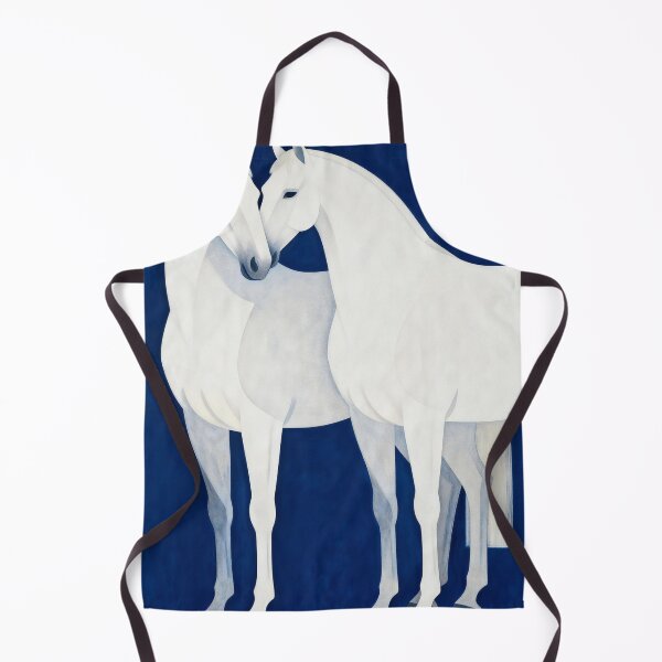 Item preview, Two White Horses Nuzzling Deep Blue Art Deco designed and sold by KAMOCHI Art.