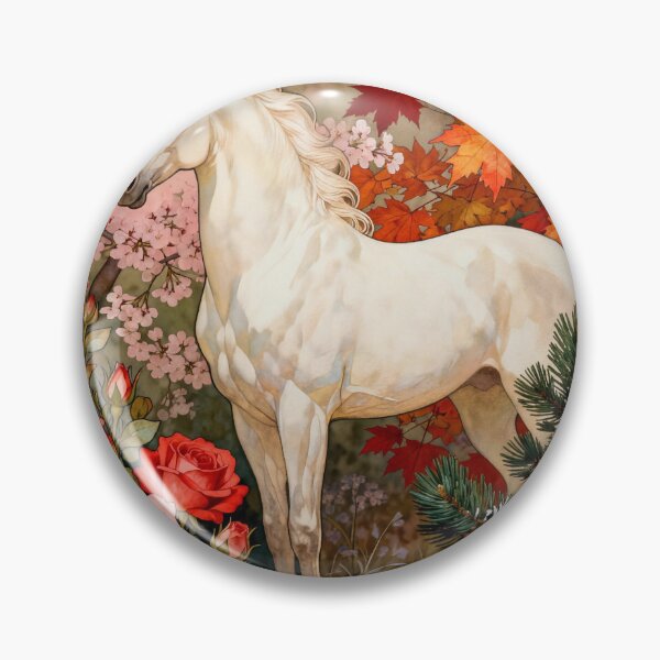 Item preview, White Horse with Roses Art Nouveau designed and sold by KAMOCHI Art.