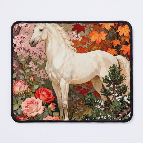 Item preview, White Horse with Roses Art Nouveau designed and sold by KAMOCHI Art.