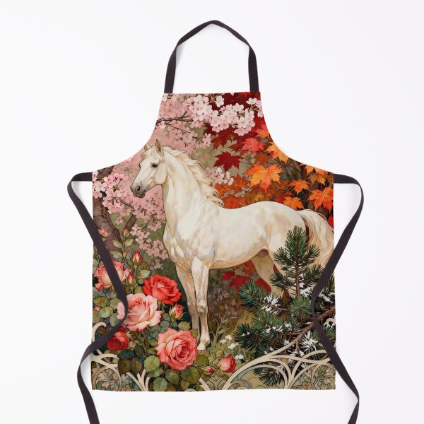 Item preview, White Horse with Roses Art Nouveau designed and sold by KAMOCHI Art.