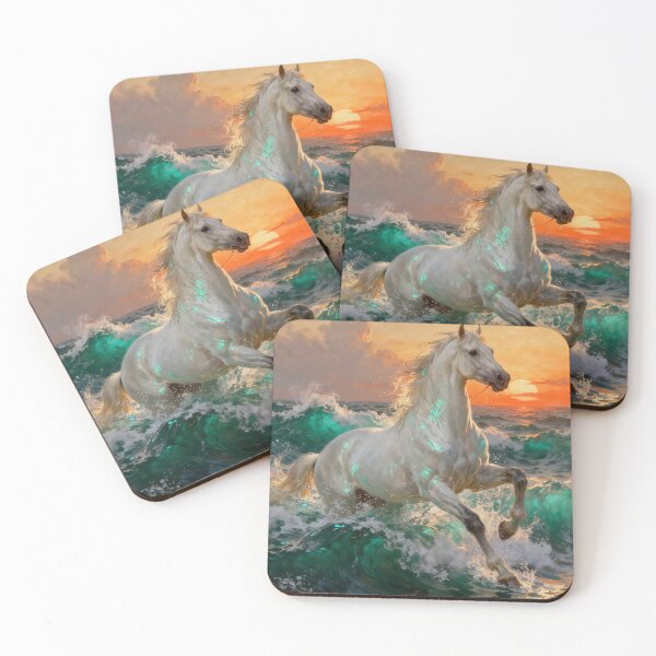 Item preview, White Horse Galloping Through Ocean Waves Sunset designed and sold by KAMOCHI Art.