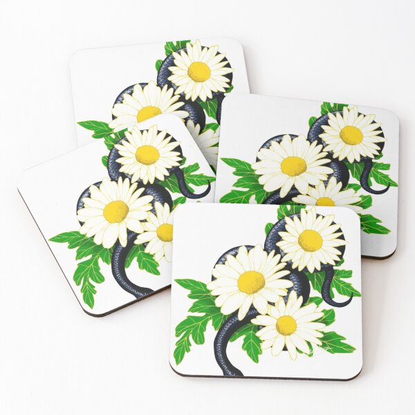 Item preview, Black Snake With White Daisies Floral Art designed and sold by Wild-Misfits.