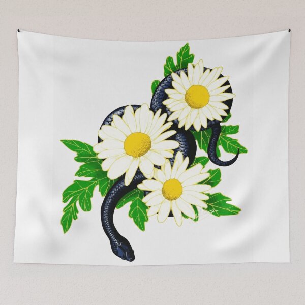 Item preview, Black Snake With White Daisies Floral Art designed and sold by Wild-Misfits.