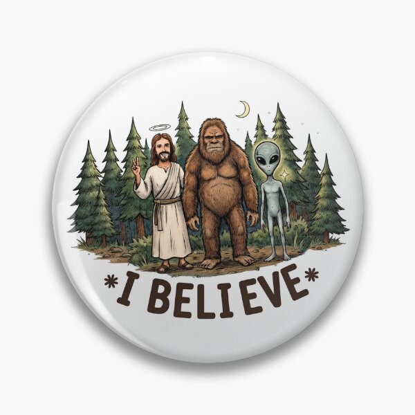 Item preview, I Believe - Jesus Bigfoot Alien Forest Trio designed and sold by FrozenFits.