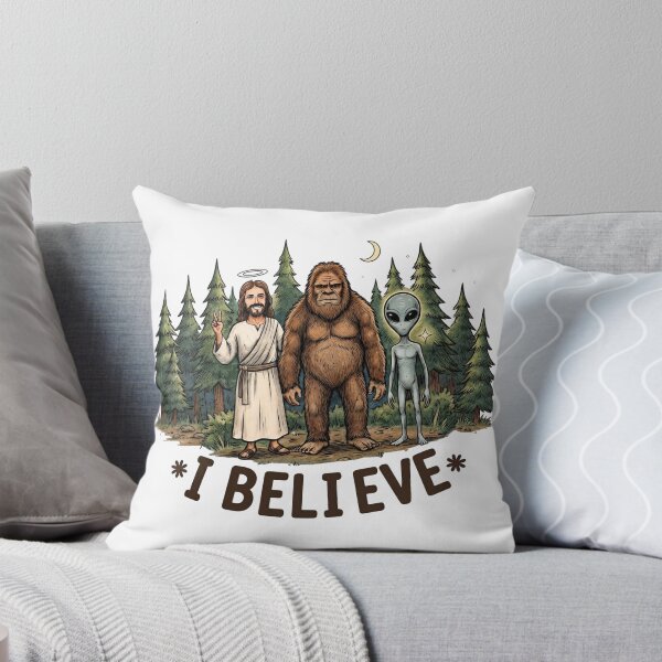 Item preview, I Believe - Jesus Bigfoot Alien Forest Trio designed and sold by FrozenFits.