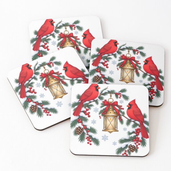 Item preview, Winter Cardinal Pair with Glowing Christmas Lantern designed and sold by skyartdesign.