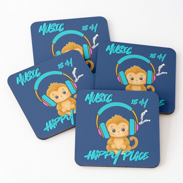 Item preview, Music Is My Happy Place – Cute Baby Monkey with Headphones and Notes Art designed and sold by Evelashop.