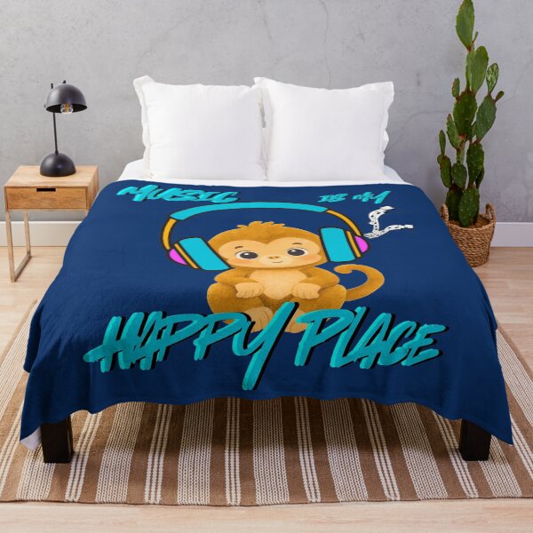 Item preview, Music Is My Happy Place – Cute Baby Monkey with Headphones and Notes Art designed and sold by Evelashop.