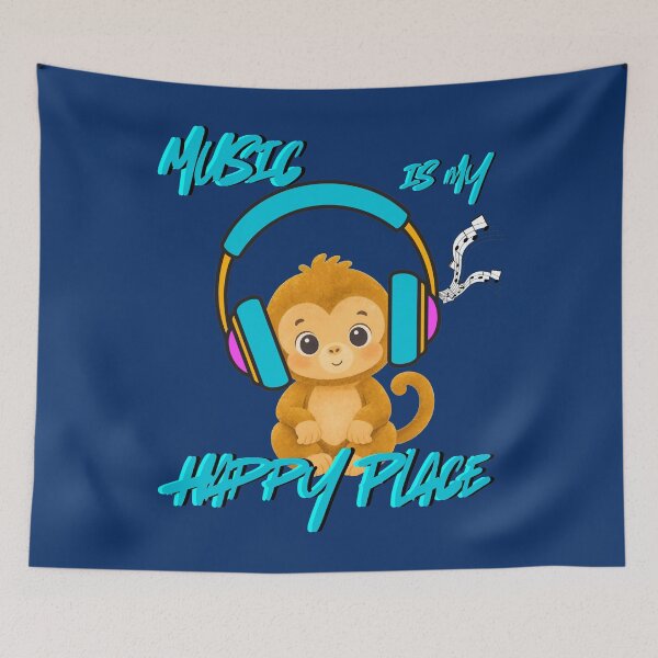 Item preview, Music Is My Happy Place – Cute Baby Monkey with Headphones and Notes Art designed and sold by Evelashop.