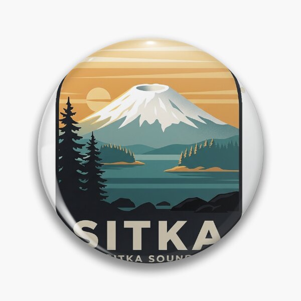 Aperçu de l'œuvre Sitka, Alaska, Mont Edgecumbe, insigne de voyage vintage WPA créée et vendue par DetourDgn.