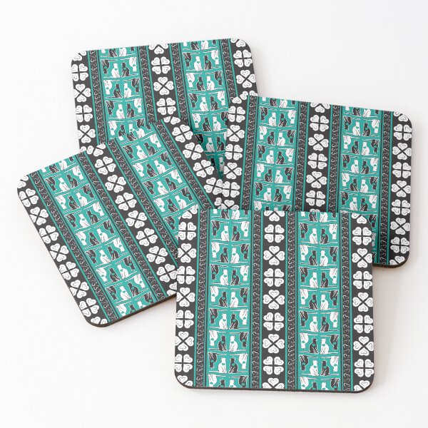 Item preview, Black & White Cat Love Stripes on Teal Background designed and sold by Digitalmyth's Designs.