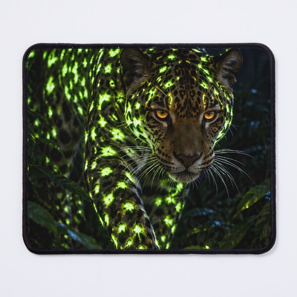 Item preview, Bioluminescent Jaguar | Glowing Neon Green Jaguar in the Jungle at Night designed and sold by Extravanganzza.