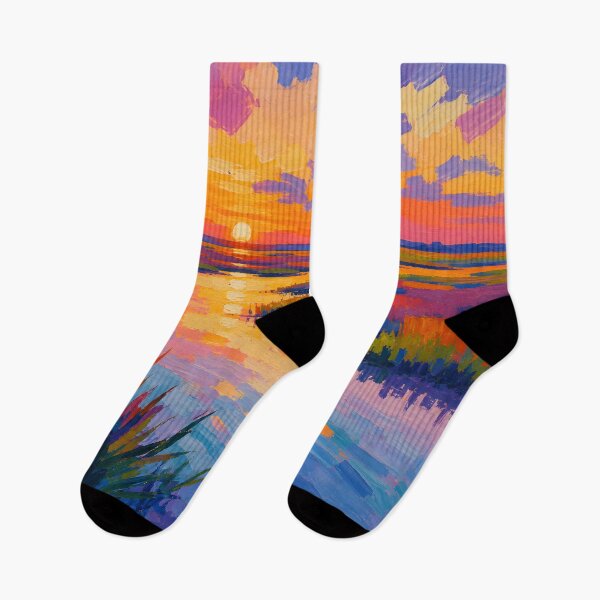 Item preview, Vibrant Wetland Sunset Colorful Impressionist Landscape designed and sold by GutyzDesignsES.