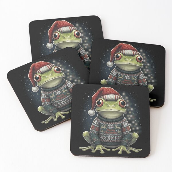 Item preview, Merry Christmas Frog in Cozy Ugly Sweater and Santa Hat designed and sold by MiALopezArt.