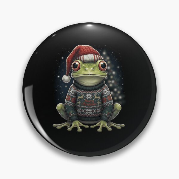 Item preview, Merry Christmas Frog in Cozy Ugly Sweater and Santa Hat designed and sold by MiALopezArt.