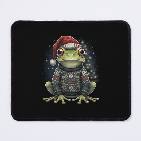 Item preview, Merry Christmas Frog in Cozy Ugly Sweater and Santa Hat designed and sold by MiALopezArt.