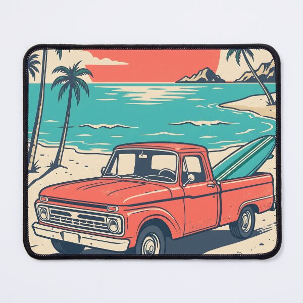 Item preview, Vintage Red Pickup Truck with Surfboard at the Beach – Retro Surf Drive Design designed and sold by Sea Gem.