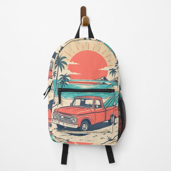 Item preview, Vintage Red Pickup Truck with Surfboard at the Beach – Retro Surf Drive Design designed and sold by Sea Gem.