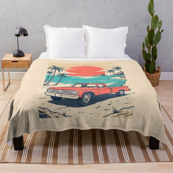 Item preview, Vintage Red Pickup Truck with Surfboard at the Beach – Retro Surf Drive Design designed and sold by Sea Gem.