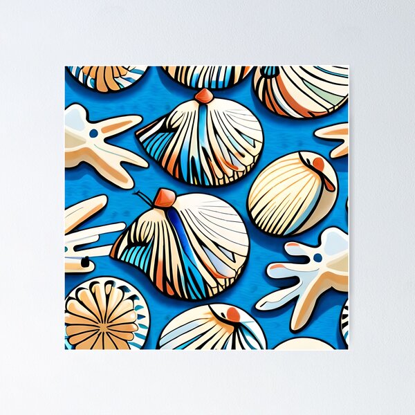 Item preview, Ramo de estrellas de mar y conchas - Patrón de acuarela del océano tropical designed and sold by Gustavo Navarro.