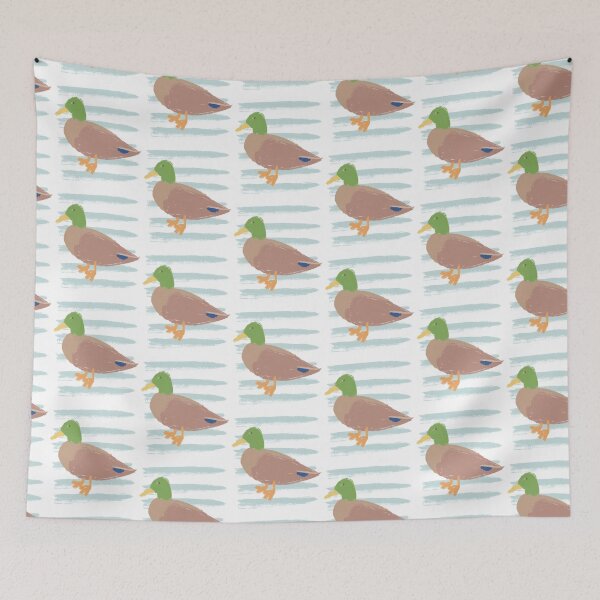 Item preview, Cute Hand Painted Mallard Duck on stripes designed and sold by The-Goods.