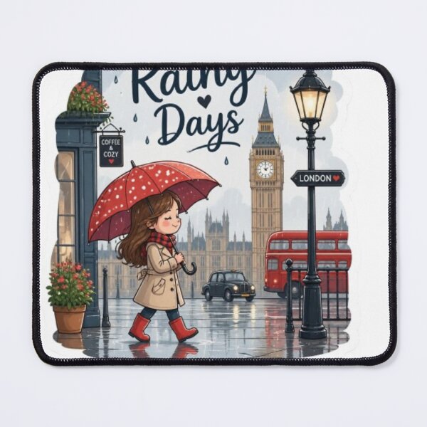 Item preview, Cute London Rainy Days - Girl with Red Umbrella & Big Ben designed and sold by PrintWavePro.
