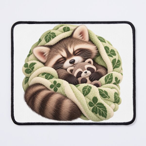 Item preview, Cozy Sleeping Raccoon with Plush Friend designed and sold by TinyWeird.